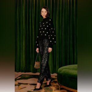 Farm Rio Black Sequin Women's Pants Large